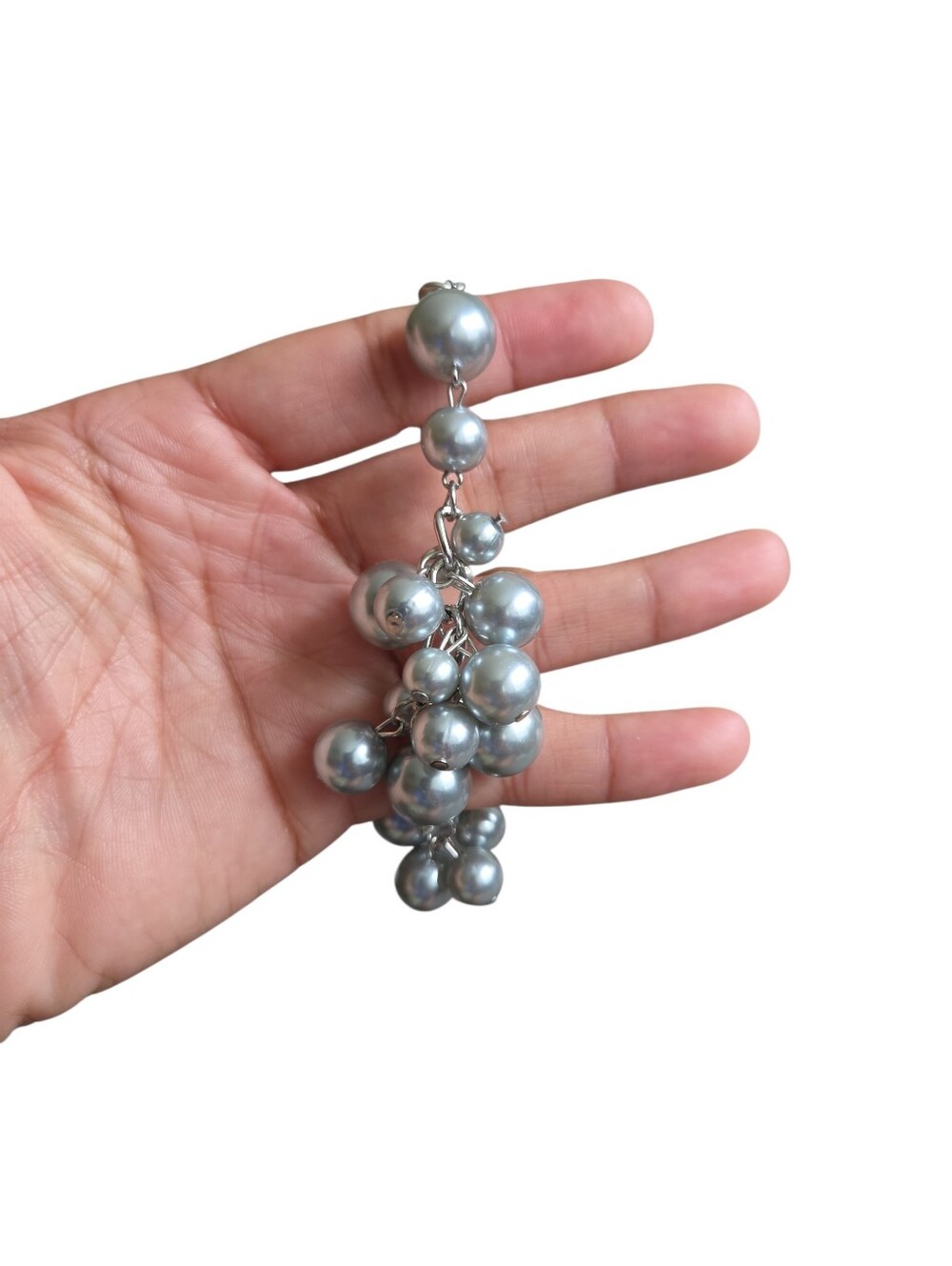 Silver Toned Gray Cluster Pearl Drop Bracelet